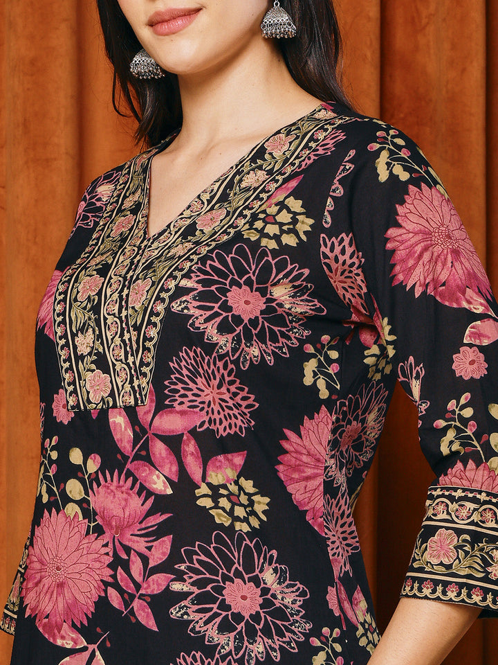Printed Cotton Blend Kurta With Pants &amp; Dupatta