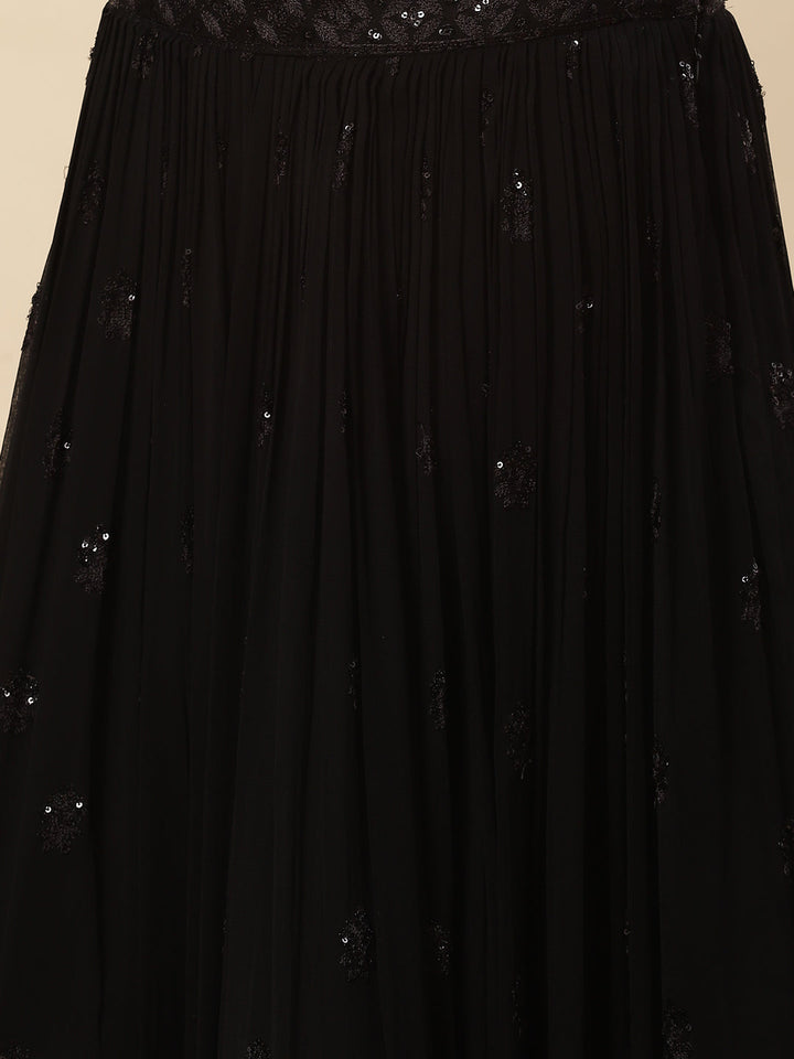 Sequin Embroidered Georgette Choli With Lehenga &amp; Net Dupatta