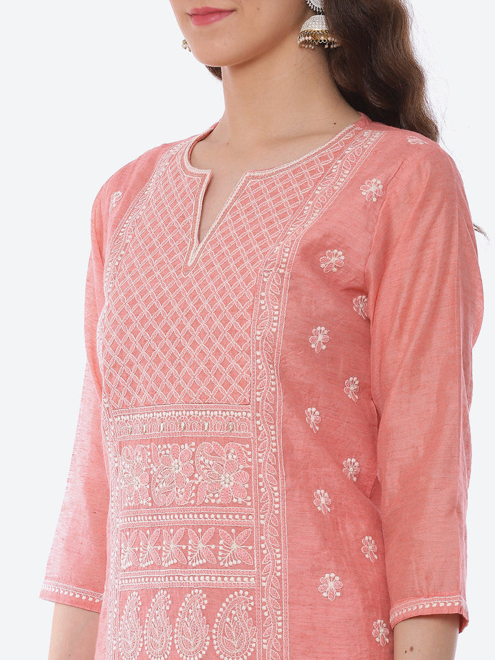 Resham Embroidered Chanderi Kurta With Pant