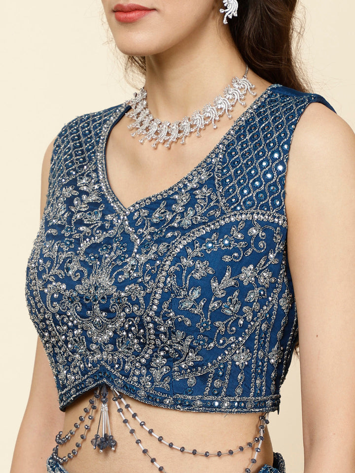 Embroidered Crepe Choli With Lehenga &amp; Dupatta