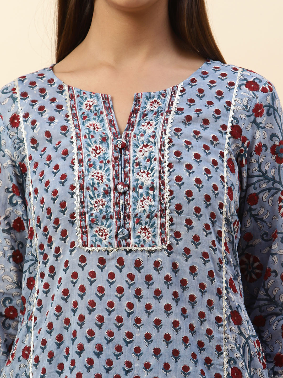 Floral Printed Cotton Kurta With Pants