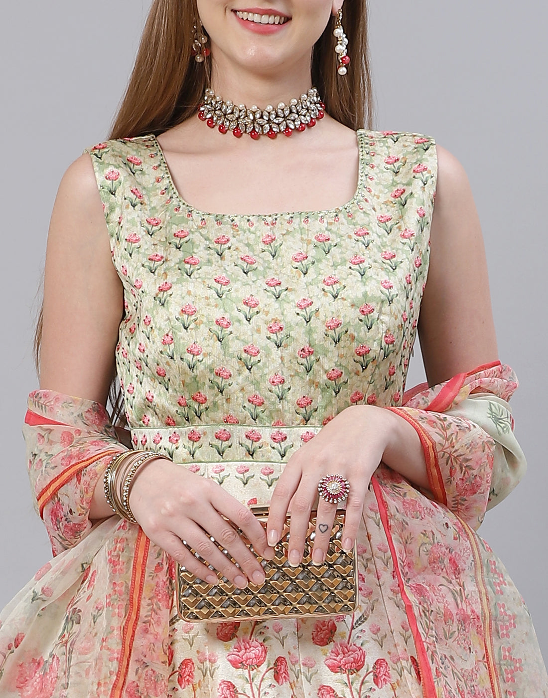 Pista Green Art Tussar Salwar Kameez Stitched Suit