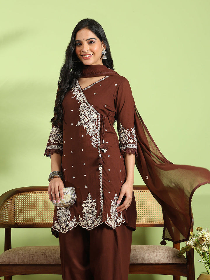Embroidered Cotton Kurta With Pant &amp; Dupatta
