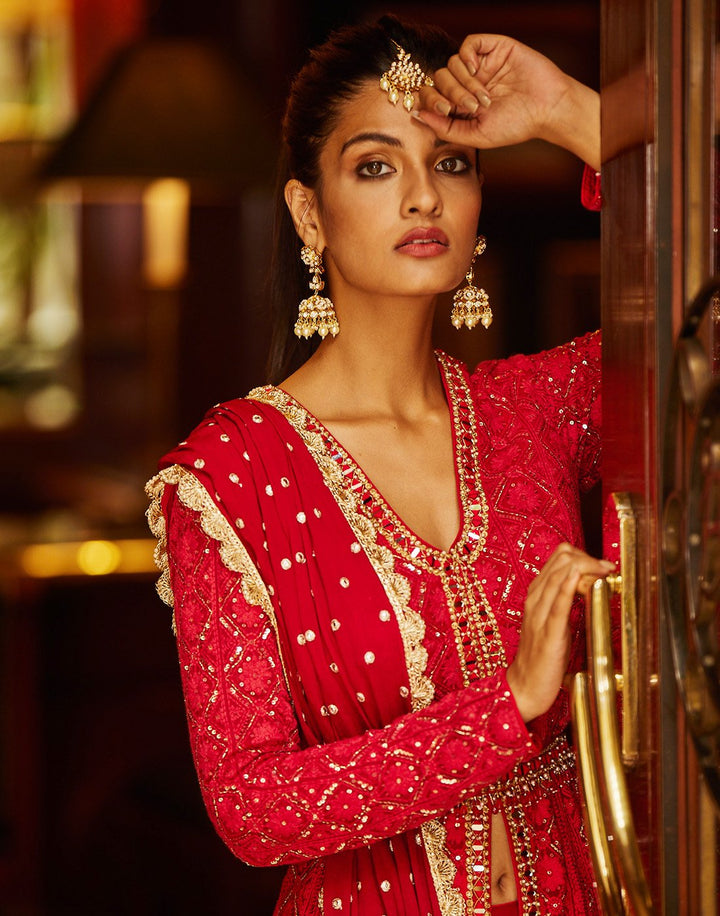 Embroidered Resham Jaal With Cutdana Georgette Lehenga With Jacket And Dupatta