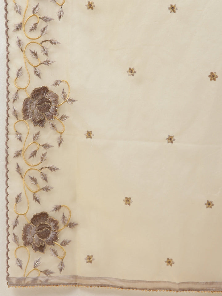 Embroidered Chanderi Unstitched Suit Piece With Dupatta