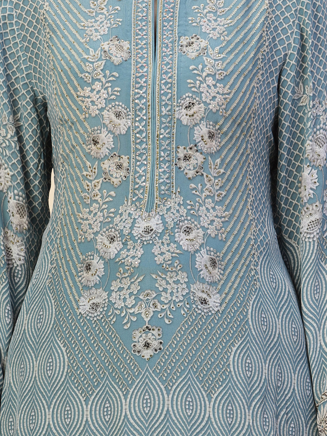 Digital Printed Crepe Kurta With Palazzo &amp; Dupatta