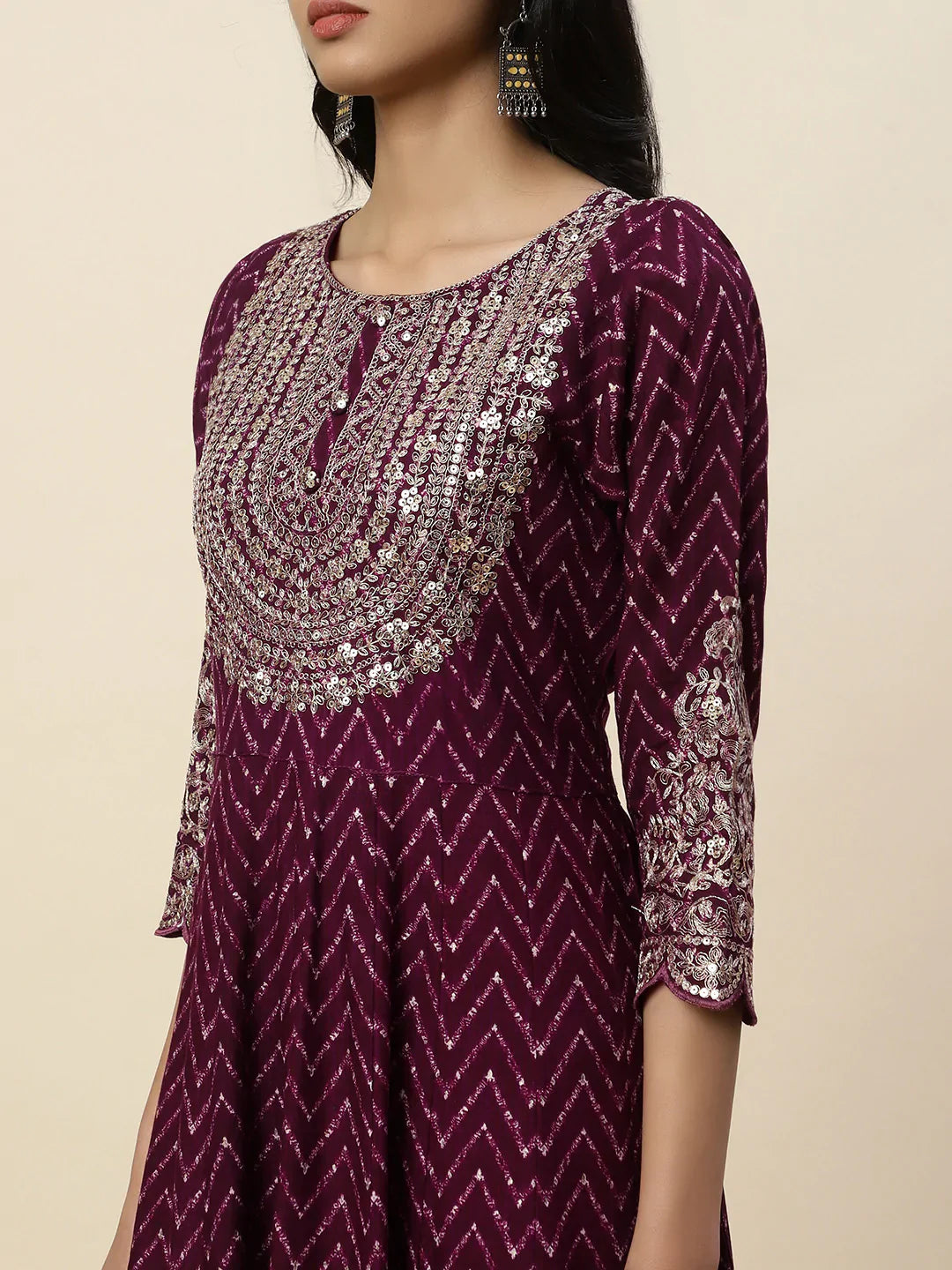 Neck Embroidered Cotton Kurta With Pants &amp; Dupatta