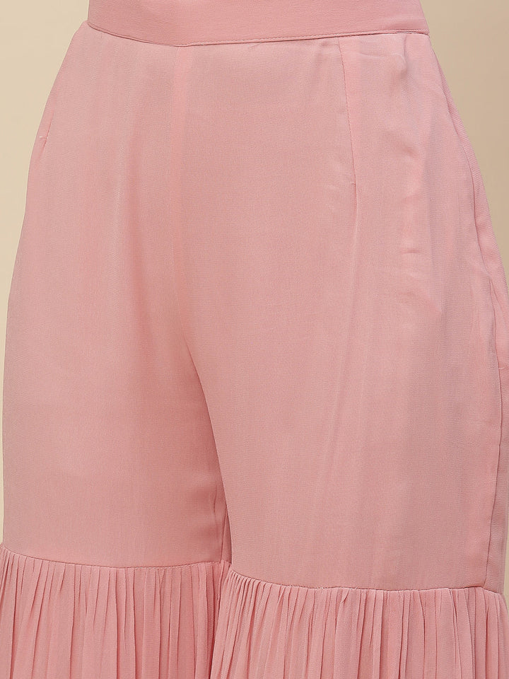 Sequin Embroidered Georgette Kurta With Sharara &amp; Dupatta