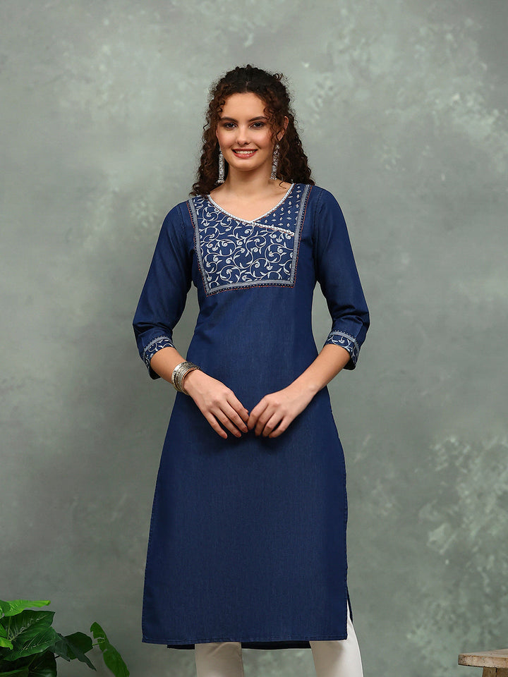 Printed Denim Kurta