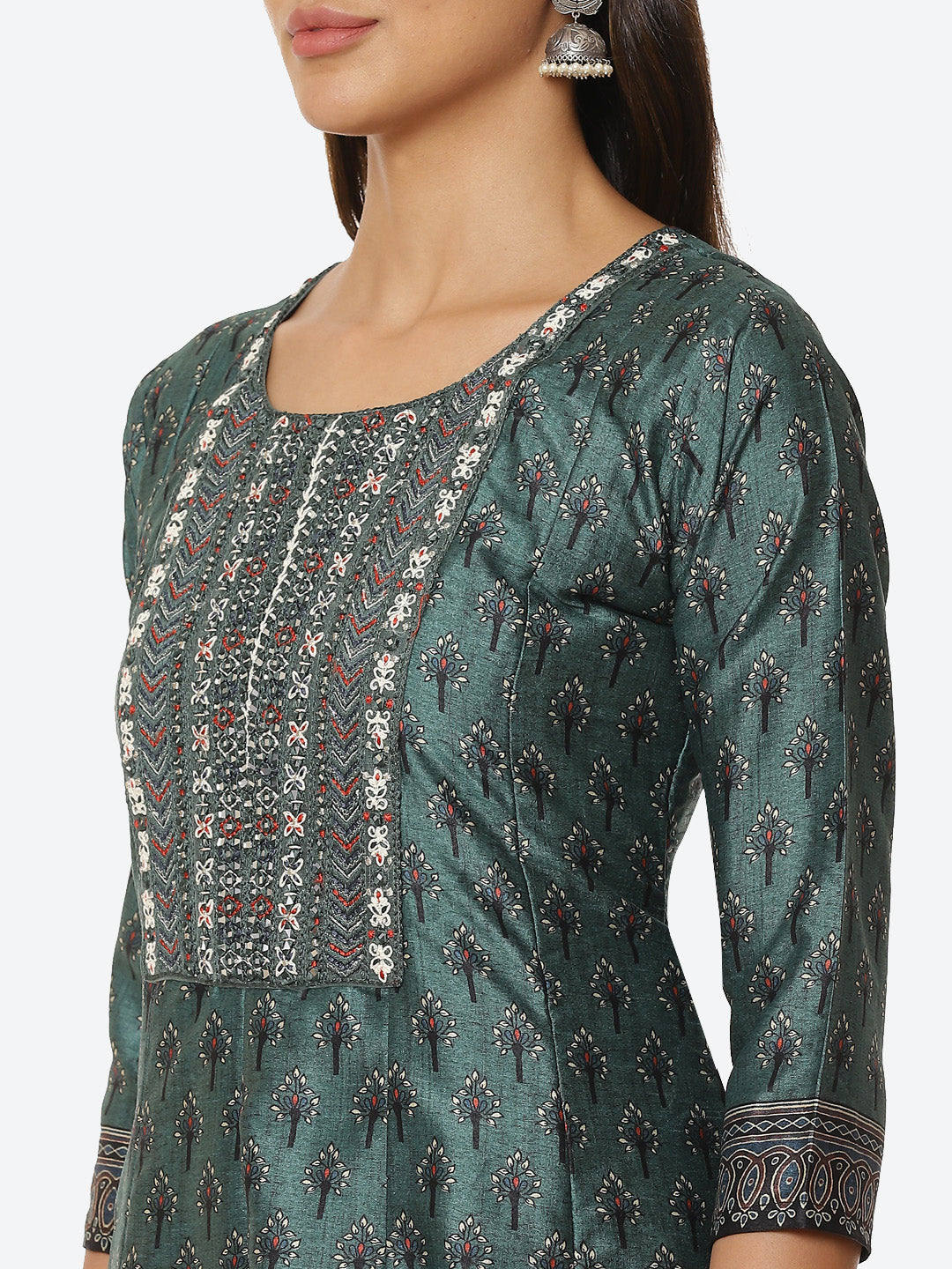 Mirror Neck Embroidered Printed Handloom Kurta