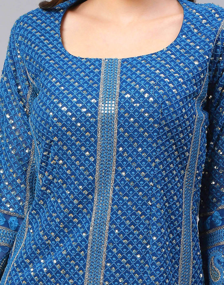 Sequin Georgette Kurti With Sharara &amp; Net Dupatta