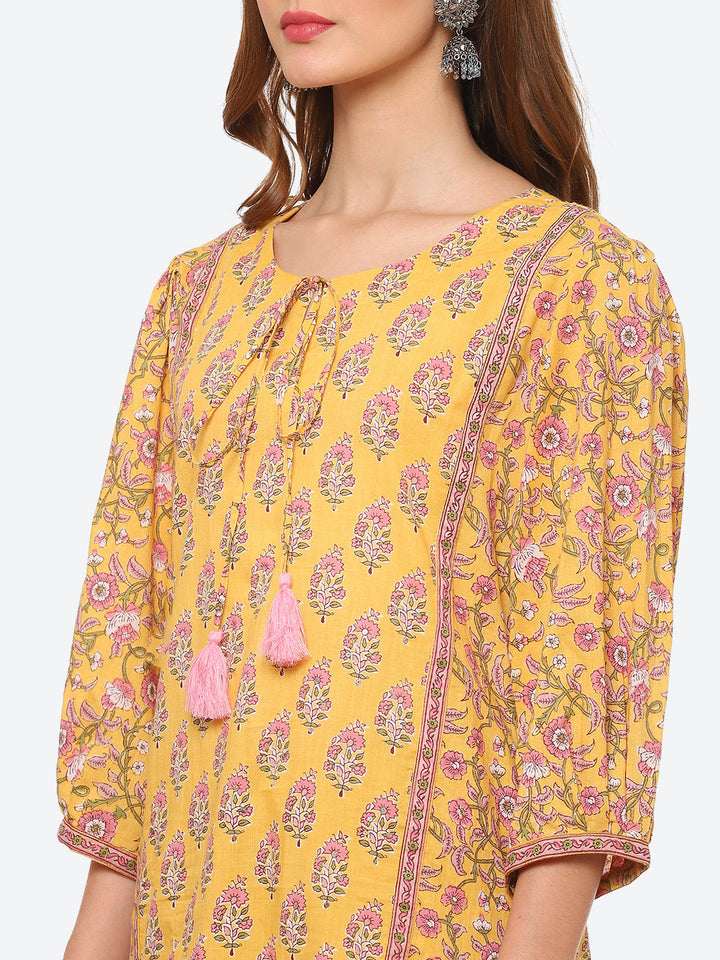 Floral Printed Cotton Kurta With Pant