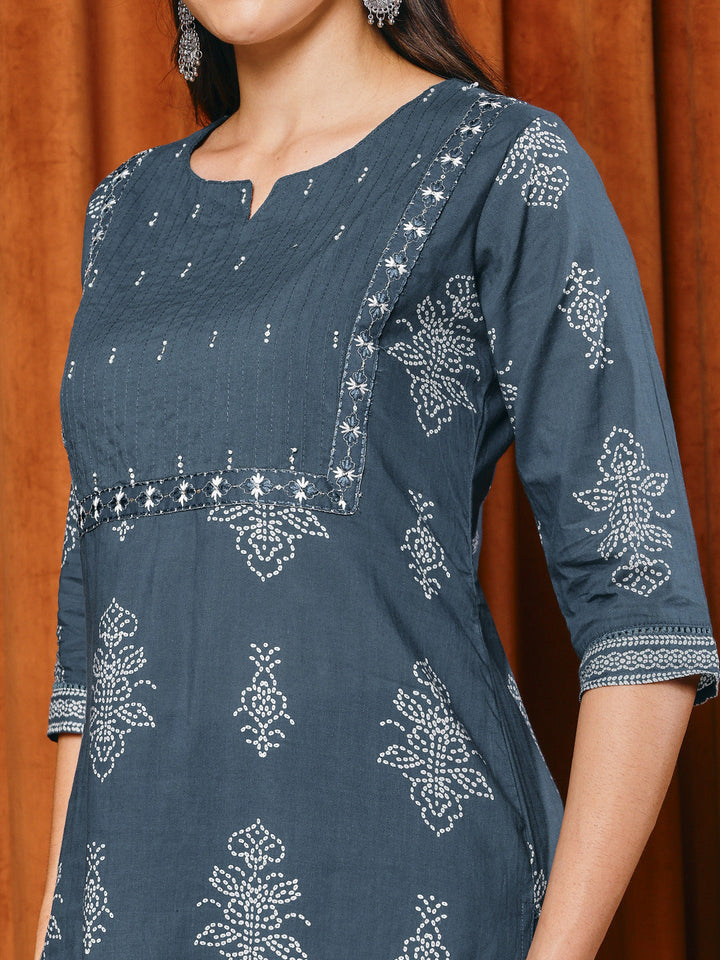 Printed Cotton Blend Kurta With Pants &amp; Dupatta