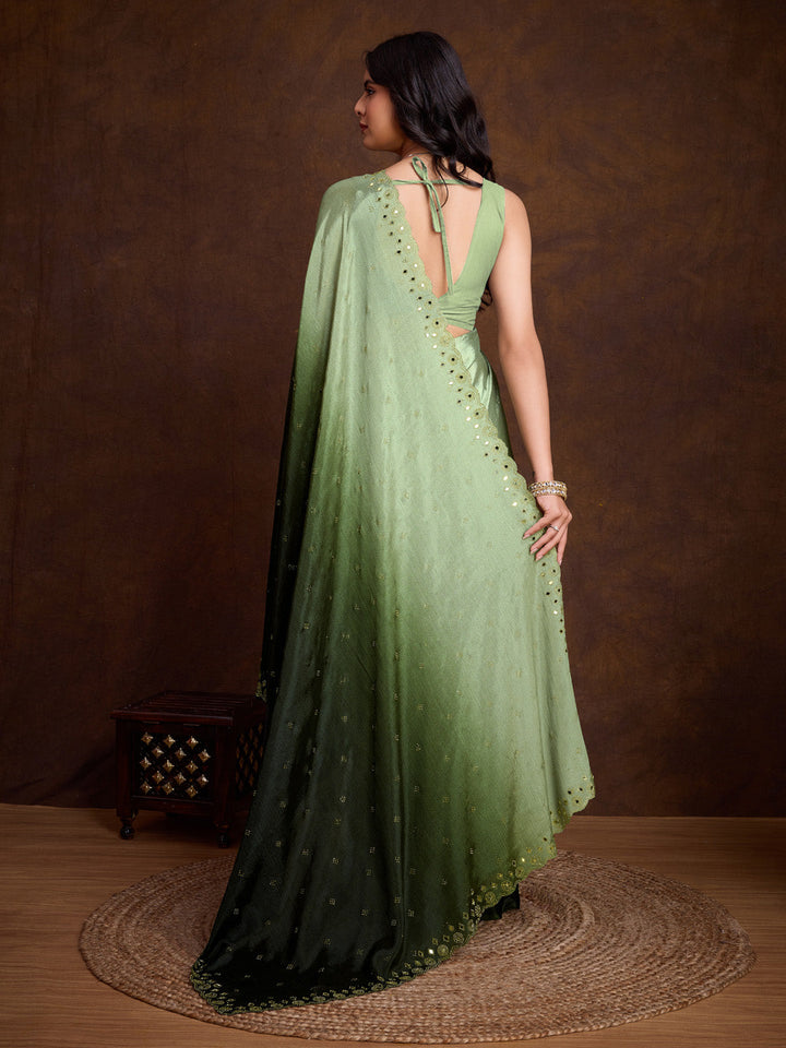 Embroidered Chinon Saree