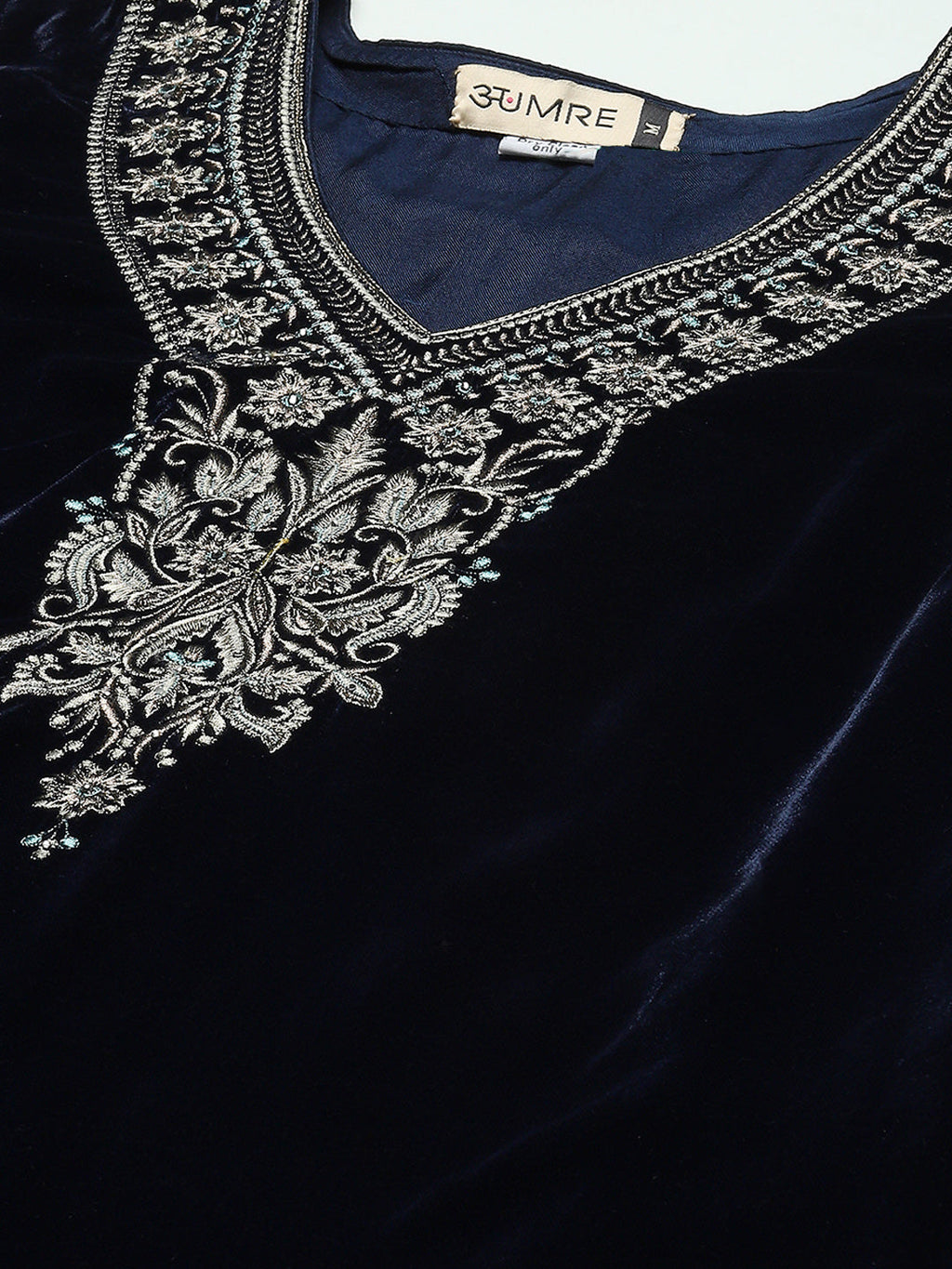 Neck Embroidered Velvet Kurta With Pants