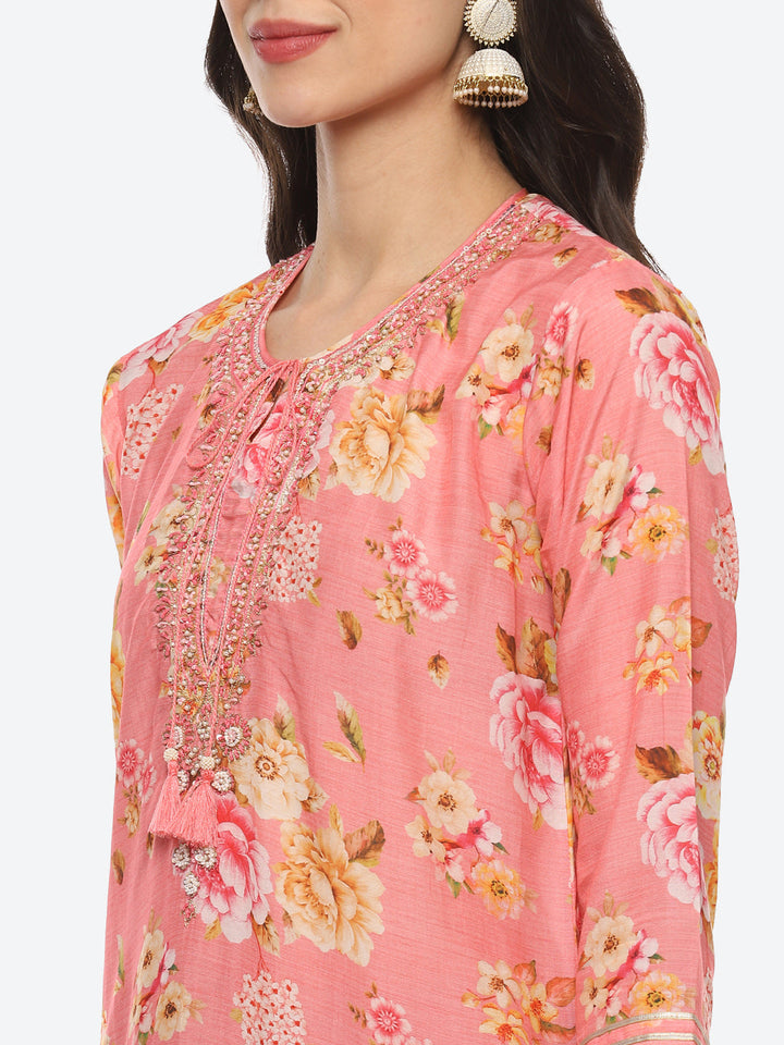 Sequin Work Yoke Printed Muslin Kurta