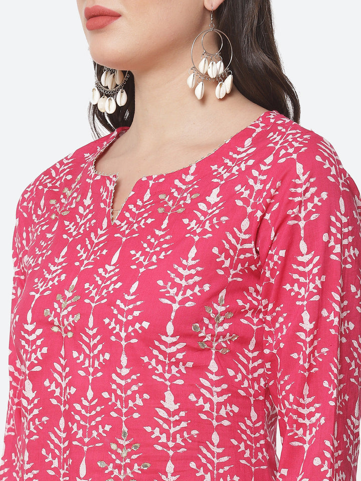 Printed Gota Work Cotton Kurti With Pant