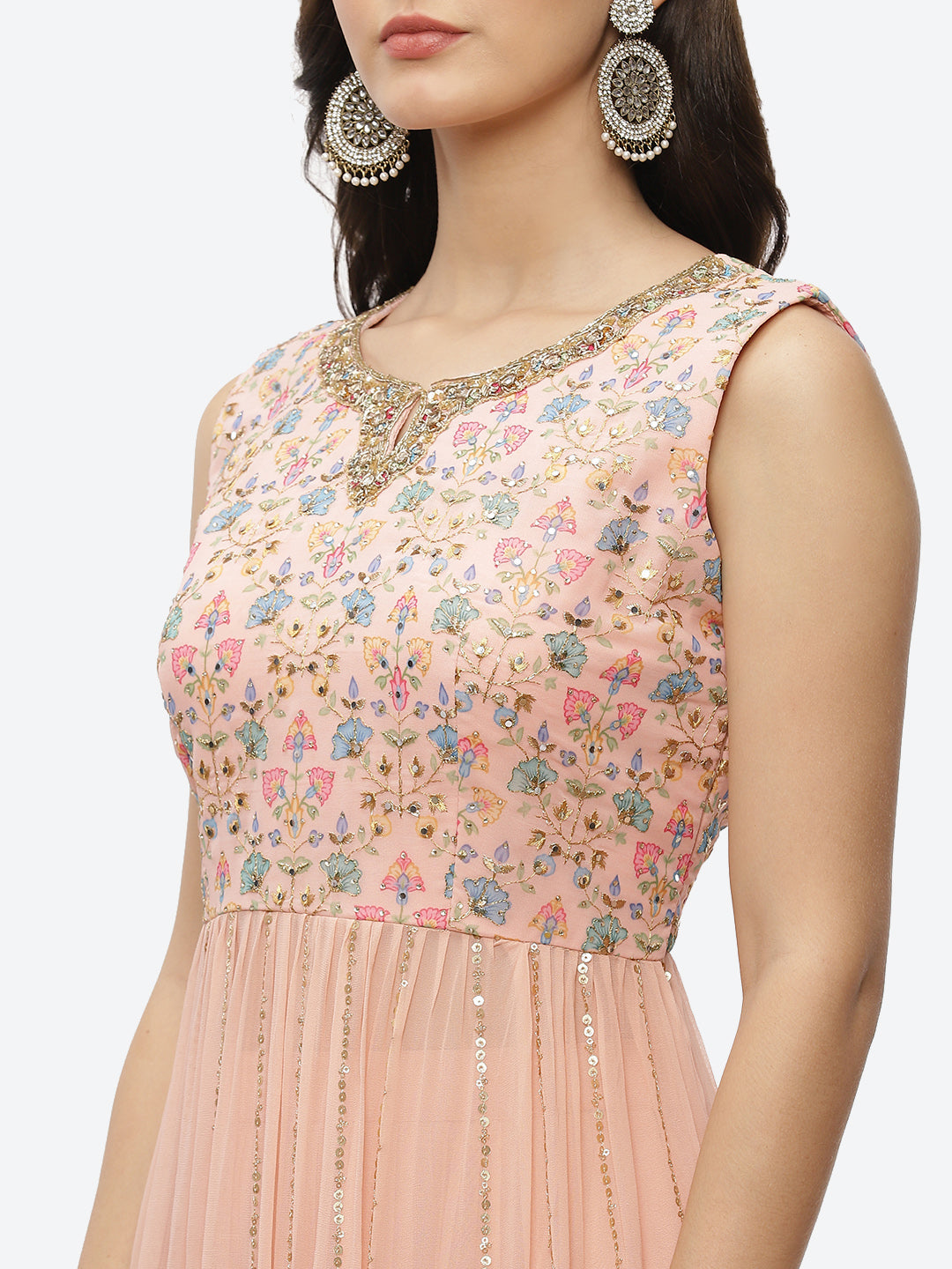 Zari Embroidered Georgette Kurta With Palazzo & Dupatta