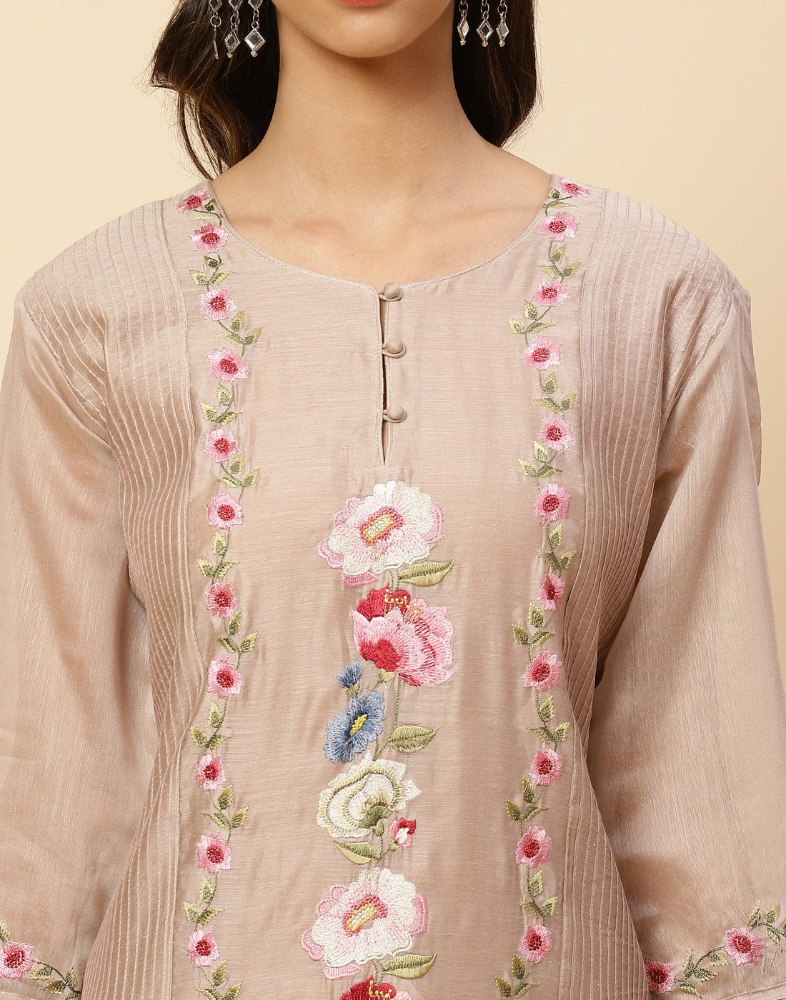 Embroidered Cotton Chanderi Salwar Kameez Stitched Suit With Chanderi Dupatta