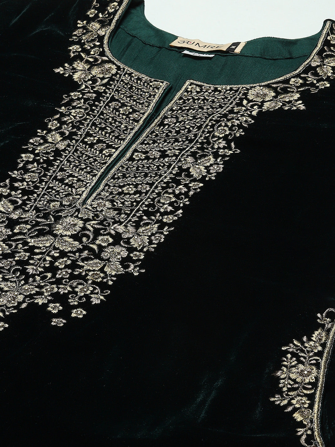 Neck Embroidered Velvet Kurta With Pants