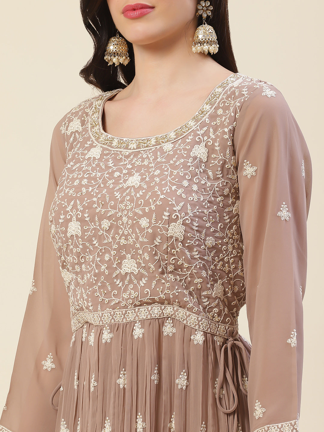 Resham Embroidered Booti Georgette Kurta With Palazzo &amp; Dupatta