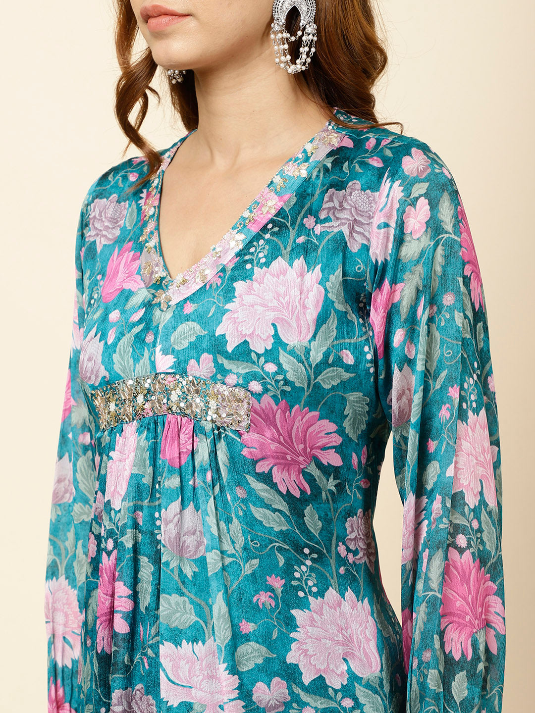 Printed Chinnon Kurta With Pants