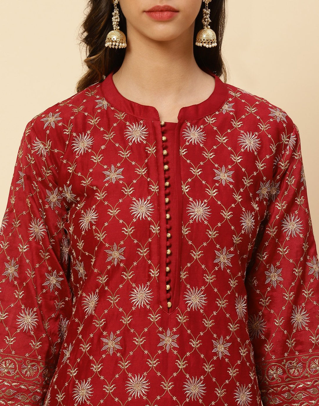 Resham Jaal Embroidered Cotton Chanderi Salwar Kameez Stitched Suit With Chanderi Dupatta