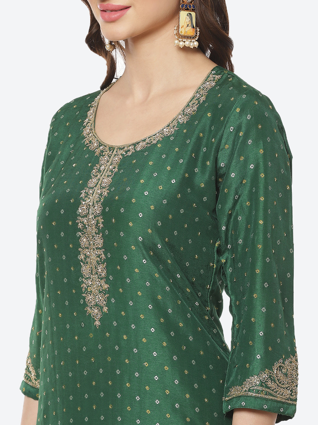 Printed Gota Patti Chanderi Kurti With Pant