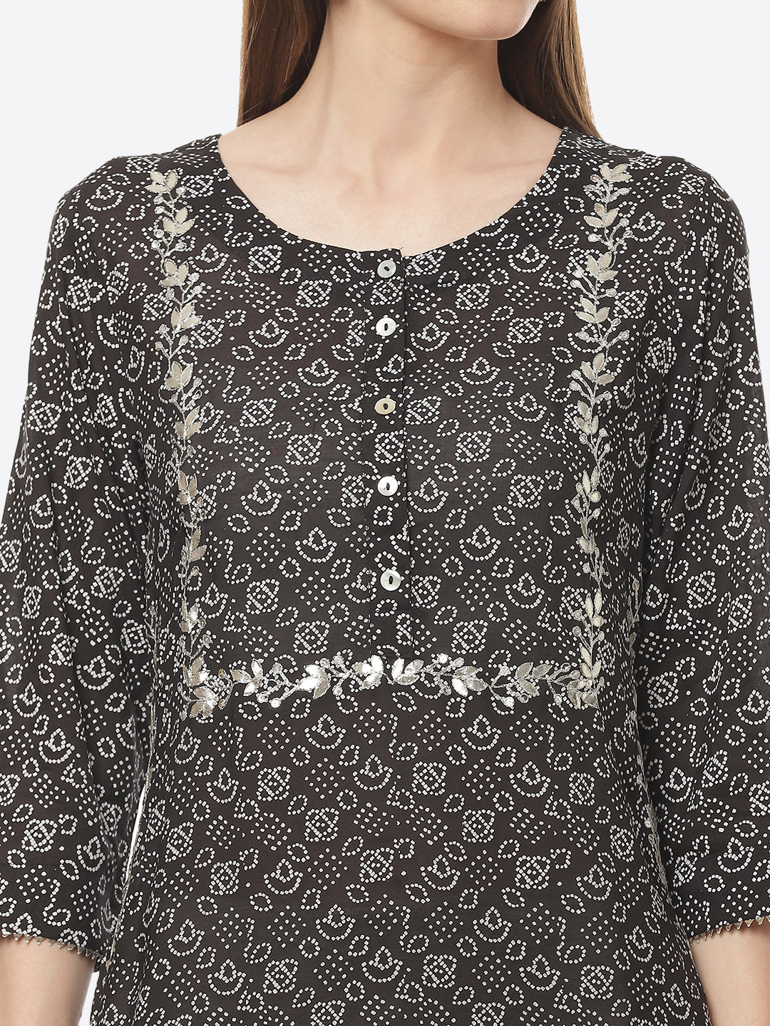 Printed Gota Work Cotton Muslin Kurti