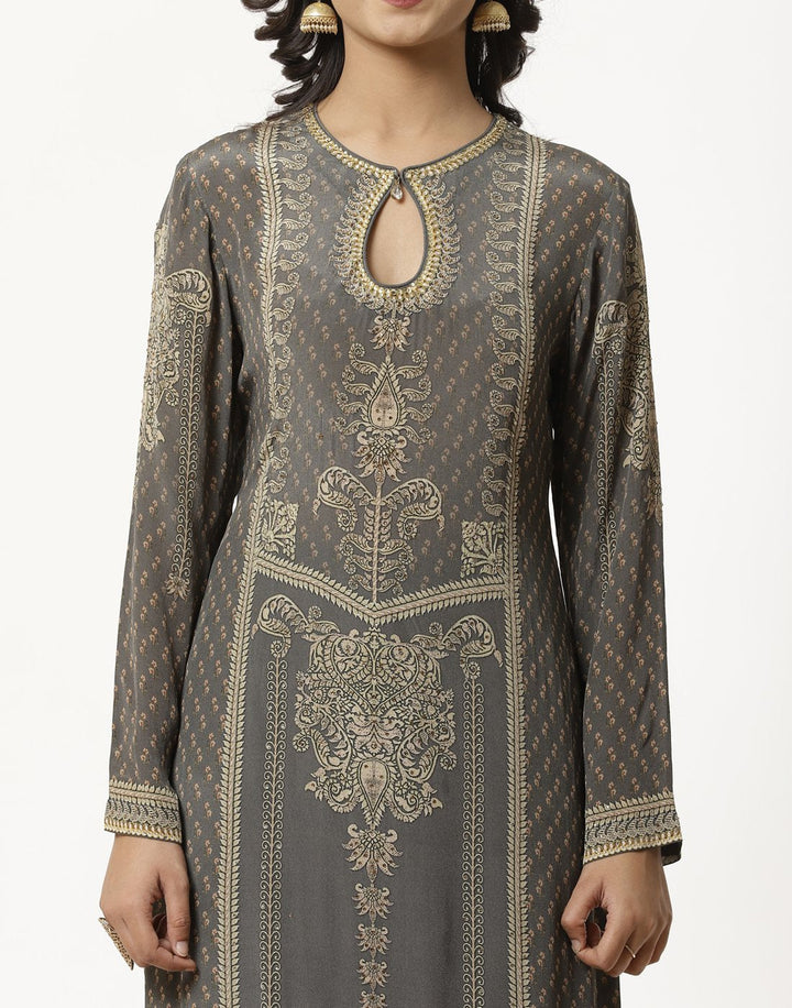 MBZ Meena Bazaar-Grey Digital Printed Crepe Salwaar Kameez Stitched Suit