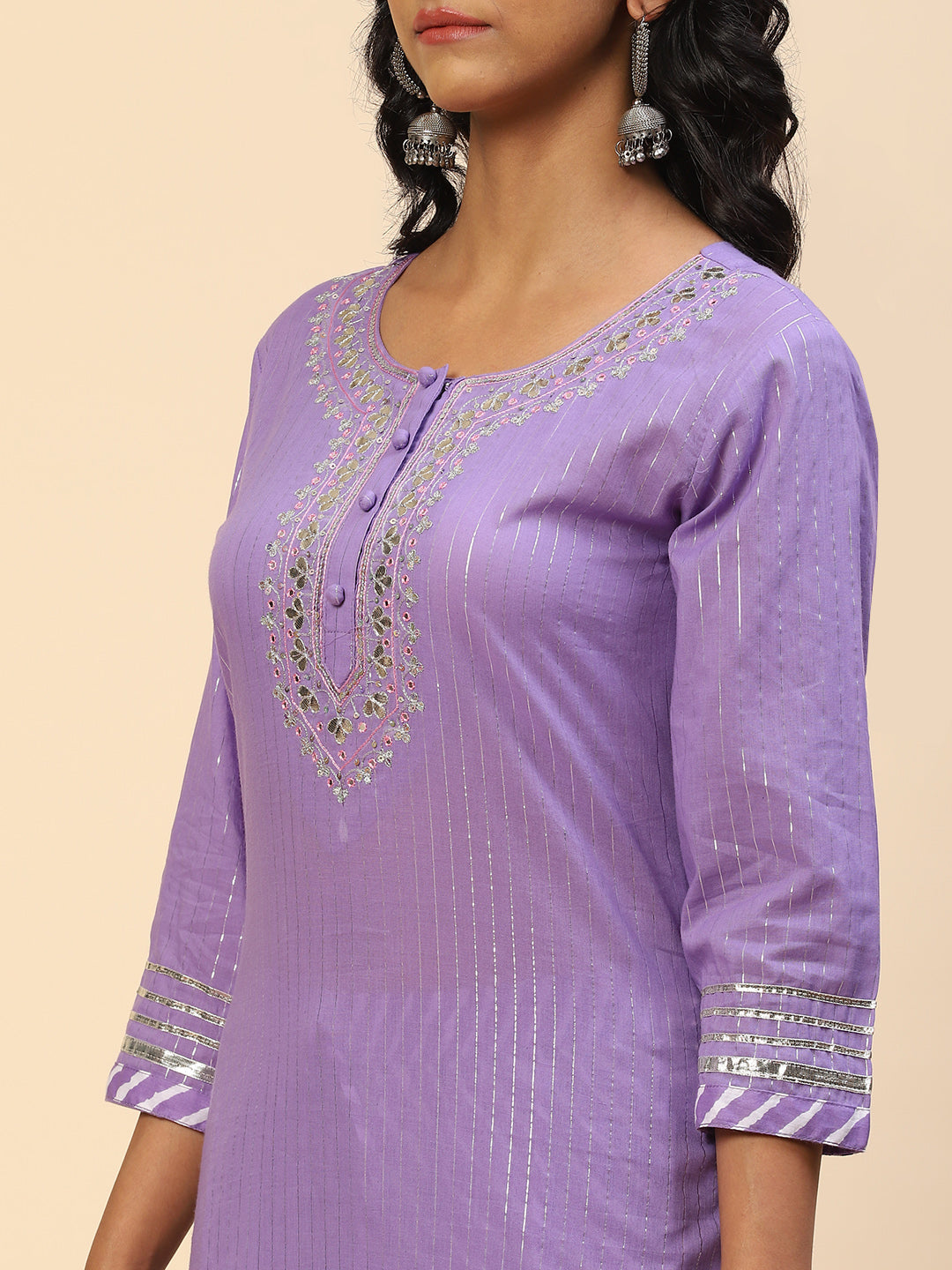 Zari Gota Work Cotton Kurta With Pants