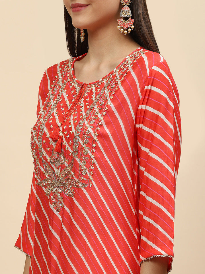 Neck Embroidered &amp; Printed Muslin Kurta