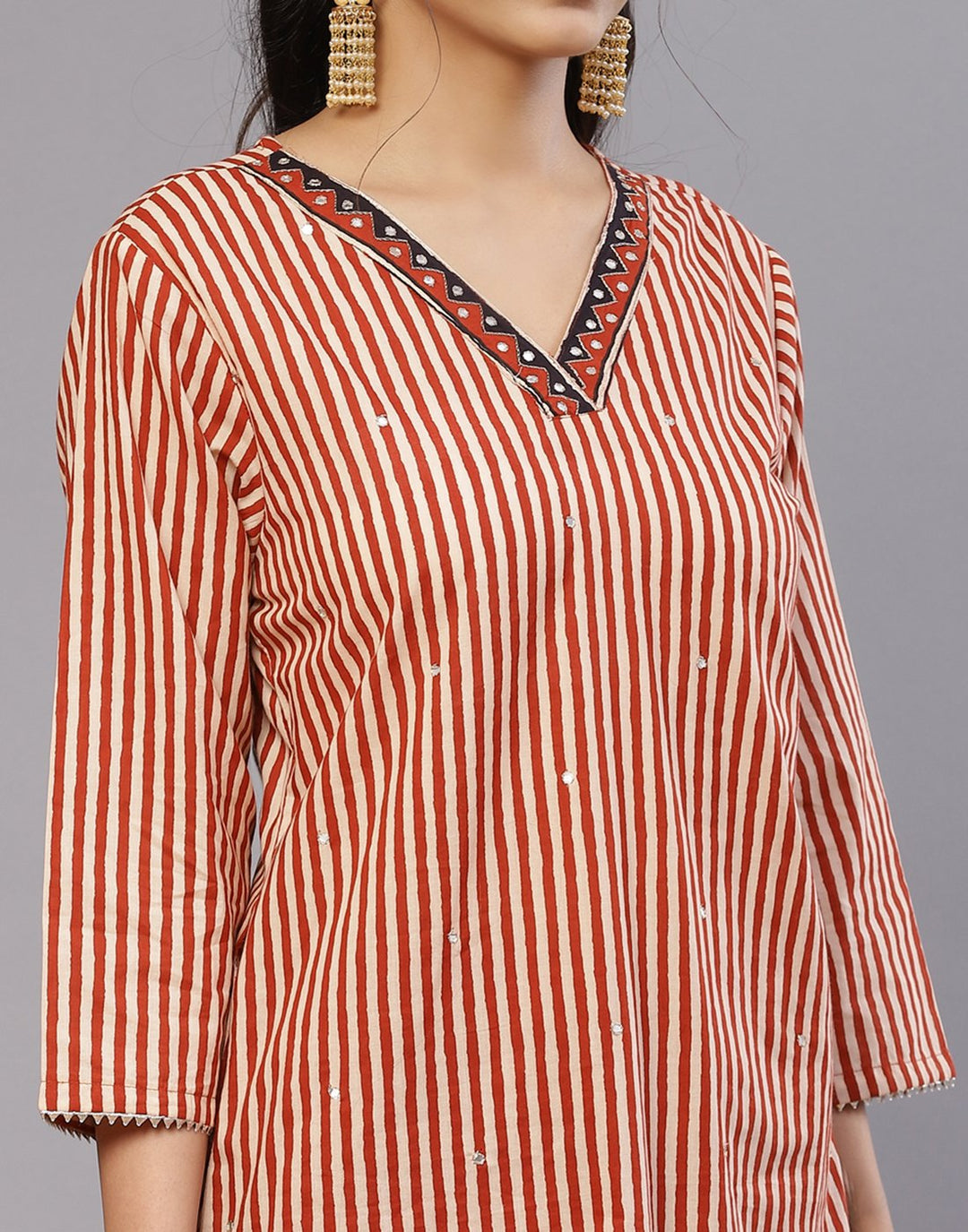 Cotton Striped Kurti Pant Set
