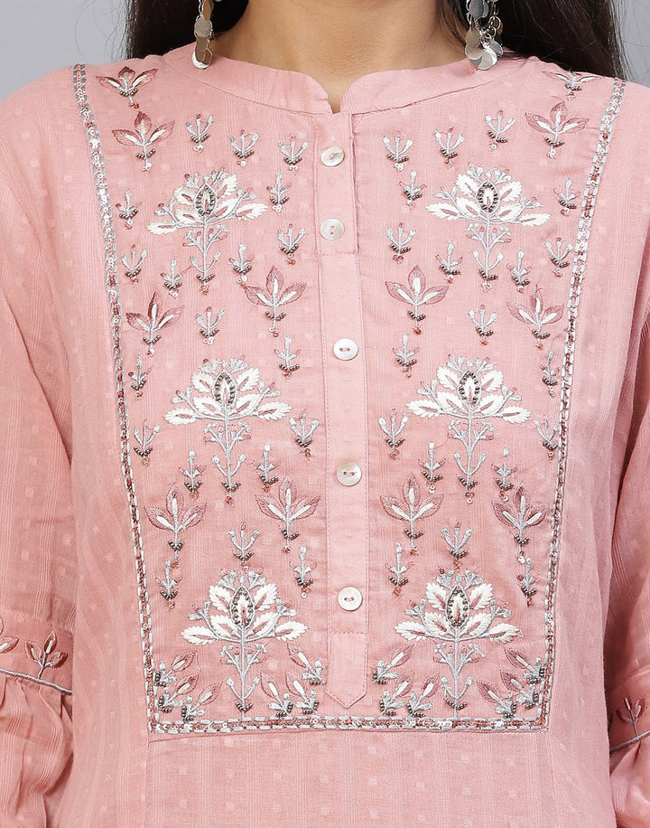 Yoke Embroidered Kurti Pant Set