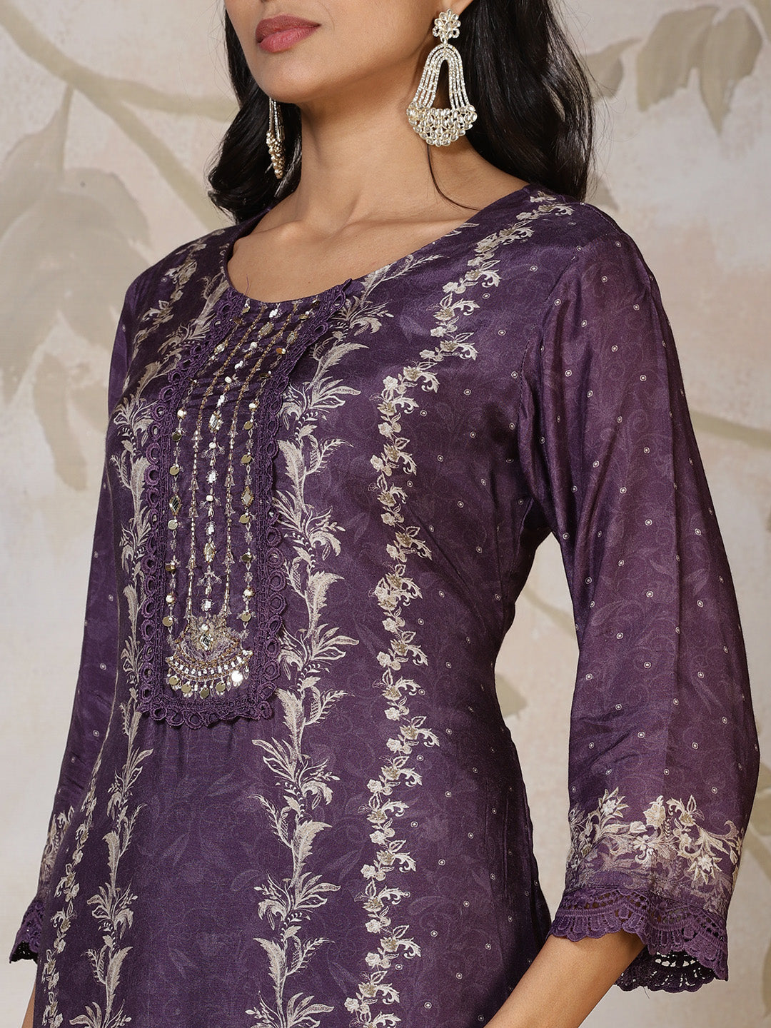 Embroidered Muslin Kurta With Pants &amp; Dupatta