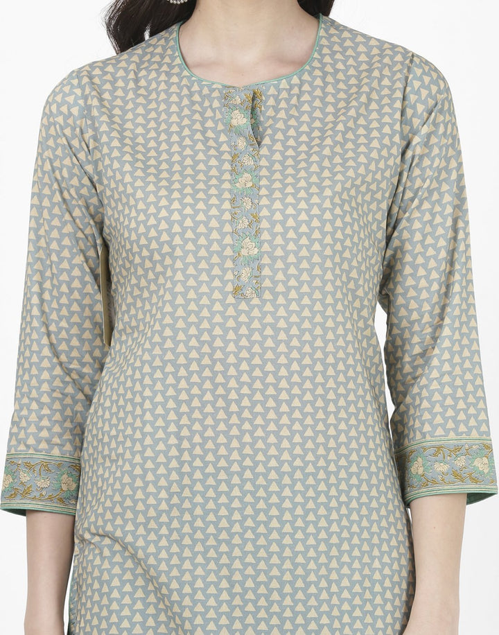 MBZ Meena Bazaar-Grey Green Cotton Kurti with Palazzo