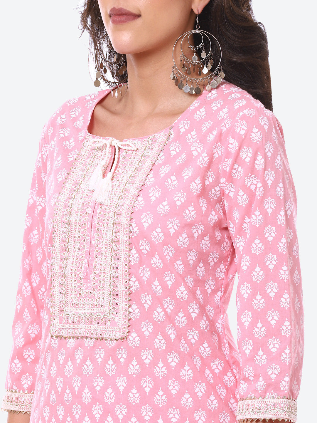 Sequin Work Printed Cotton Kurta With Pant