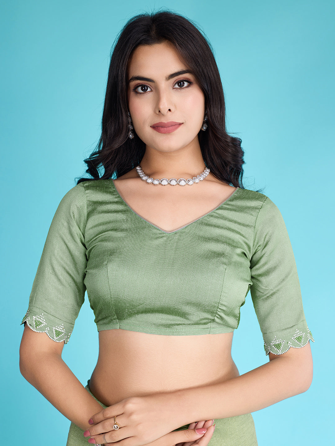 Embroidered Chinon Saree