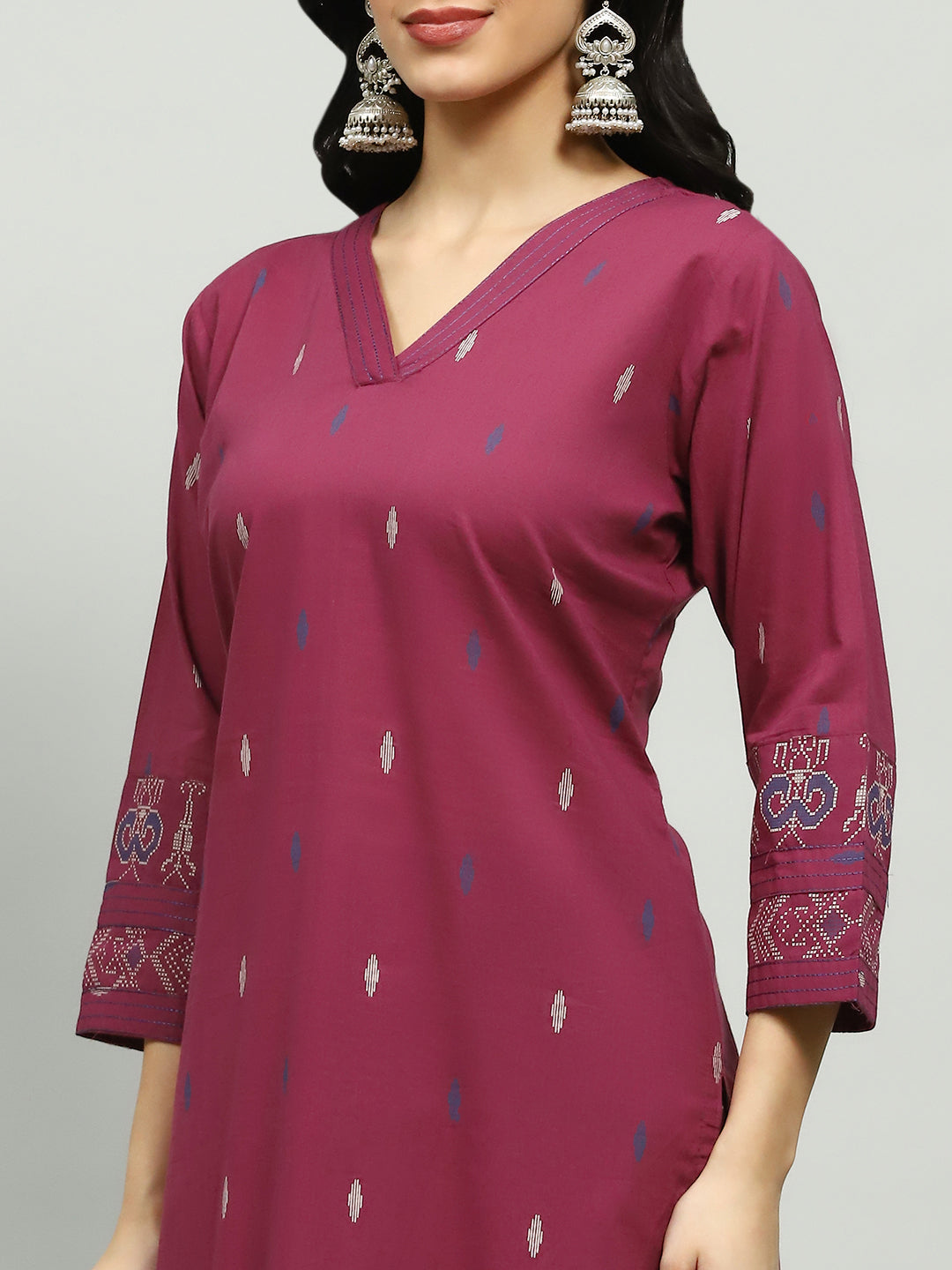 Plain Cotton Blend Kurta With Pants