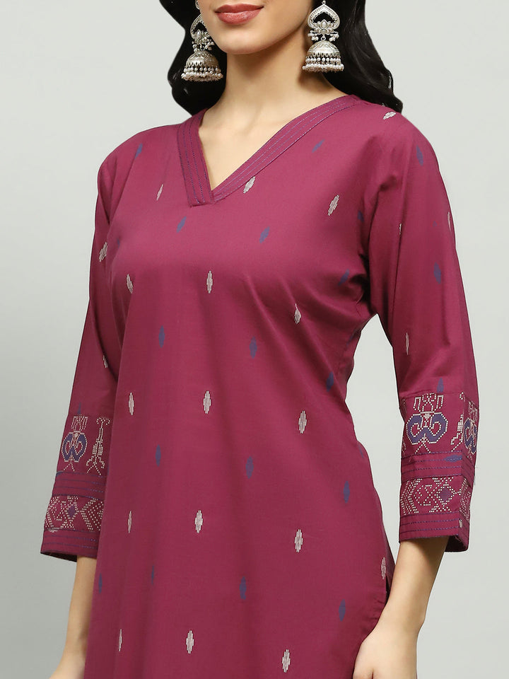 Plain Cotton Blend Kurta With Pants