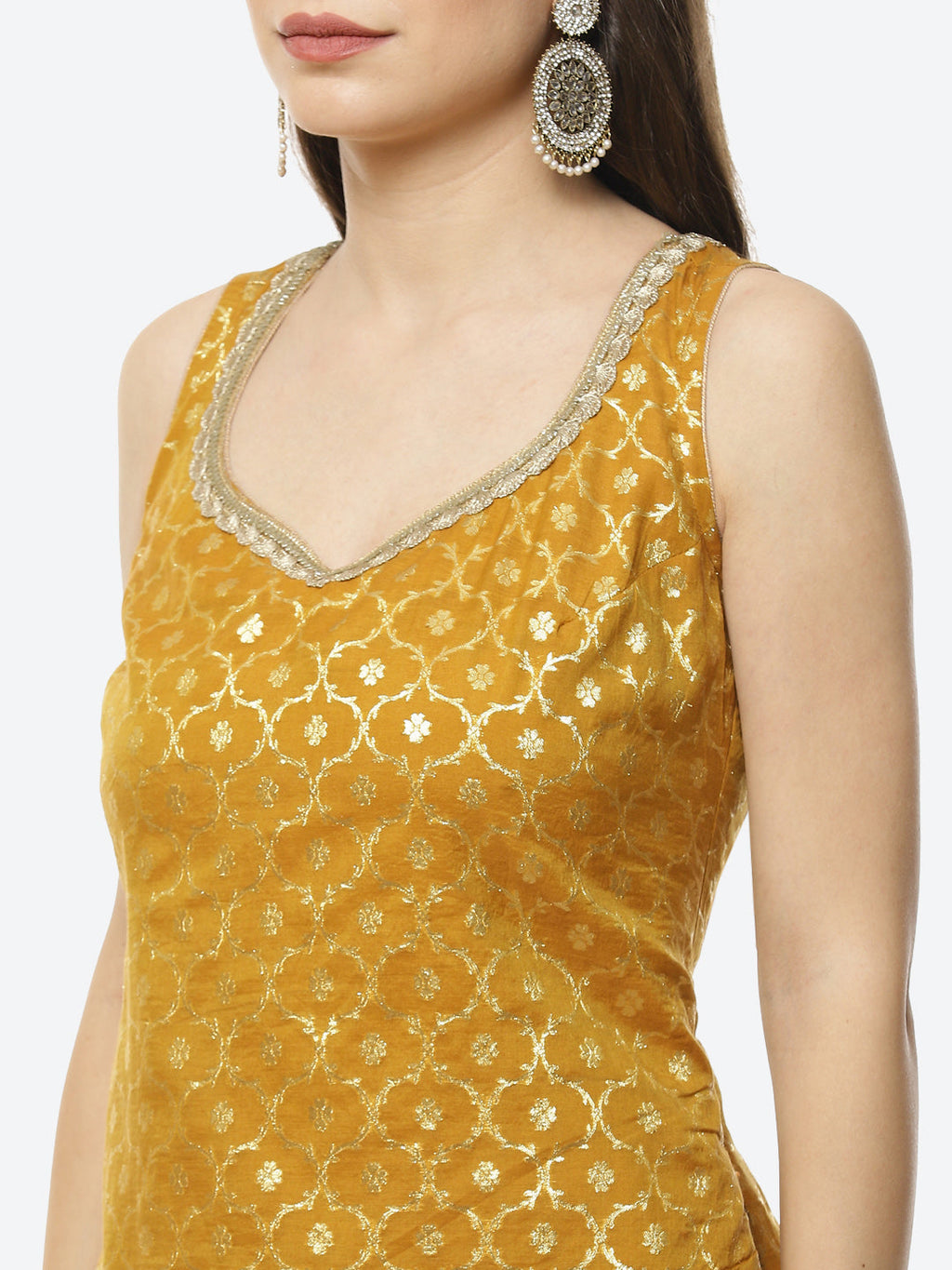 Zari Jaal Chanderi Stitched Salwar Kameez With Net Dupatta