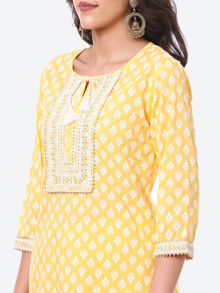 Sequin Work Printed Cotton Kurta With Pant