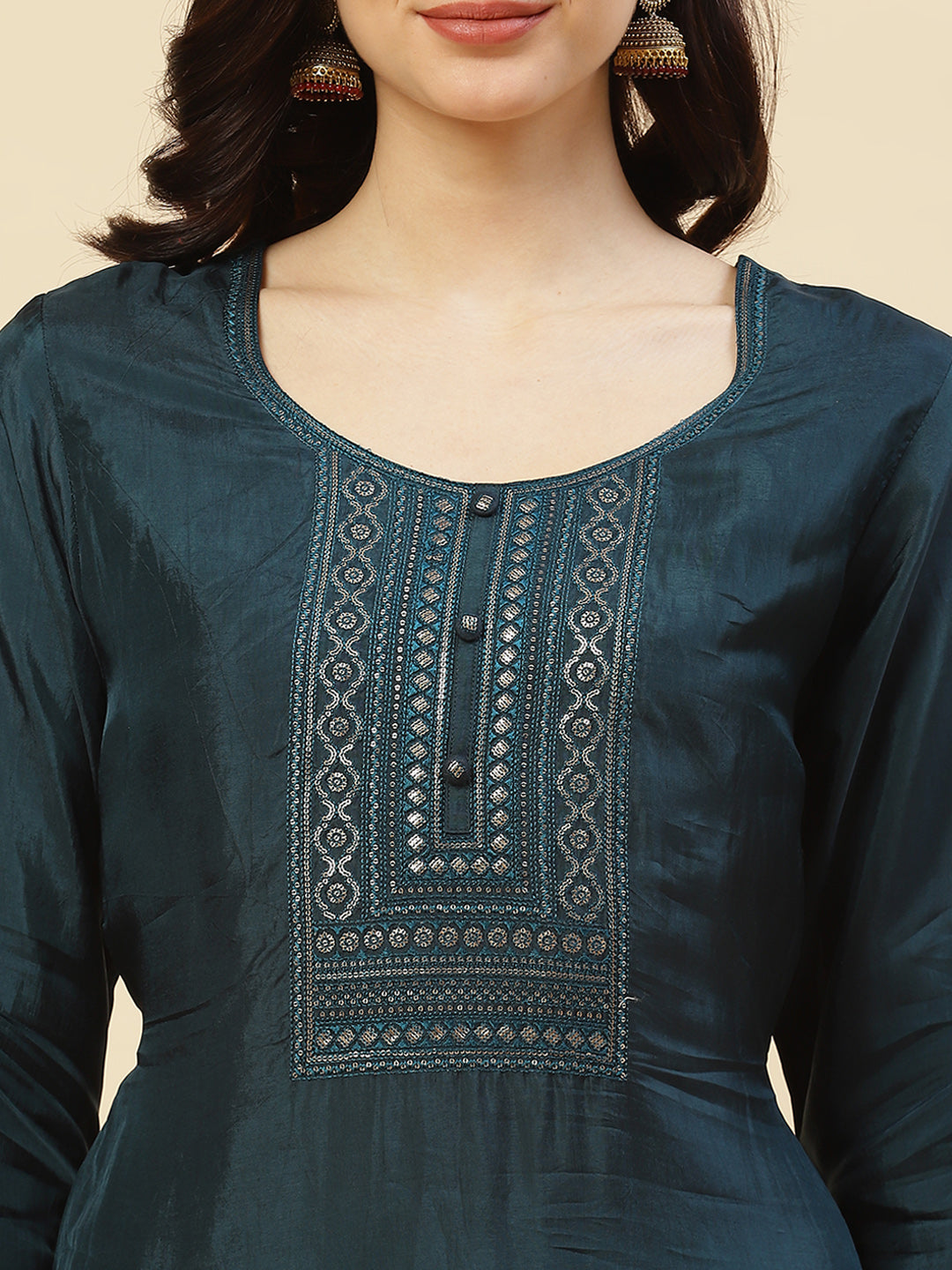 Sequence Embroidered Kurti With Palazzo