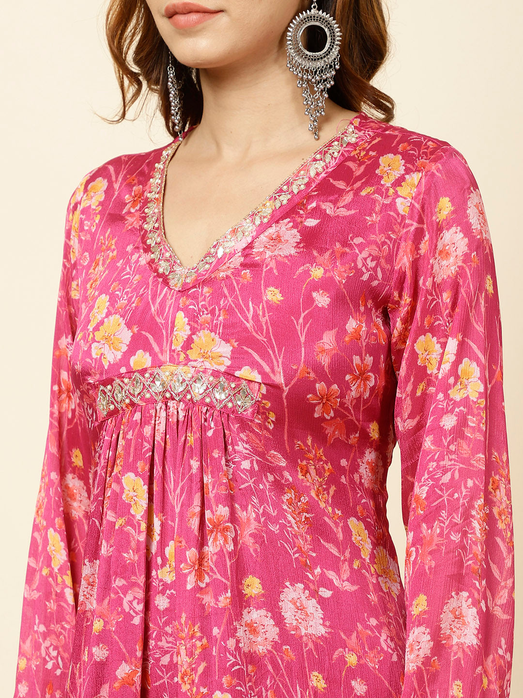 Printed Chinnon Kurta With Pants