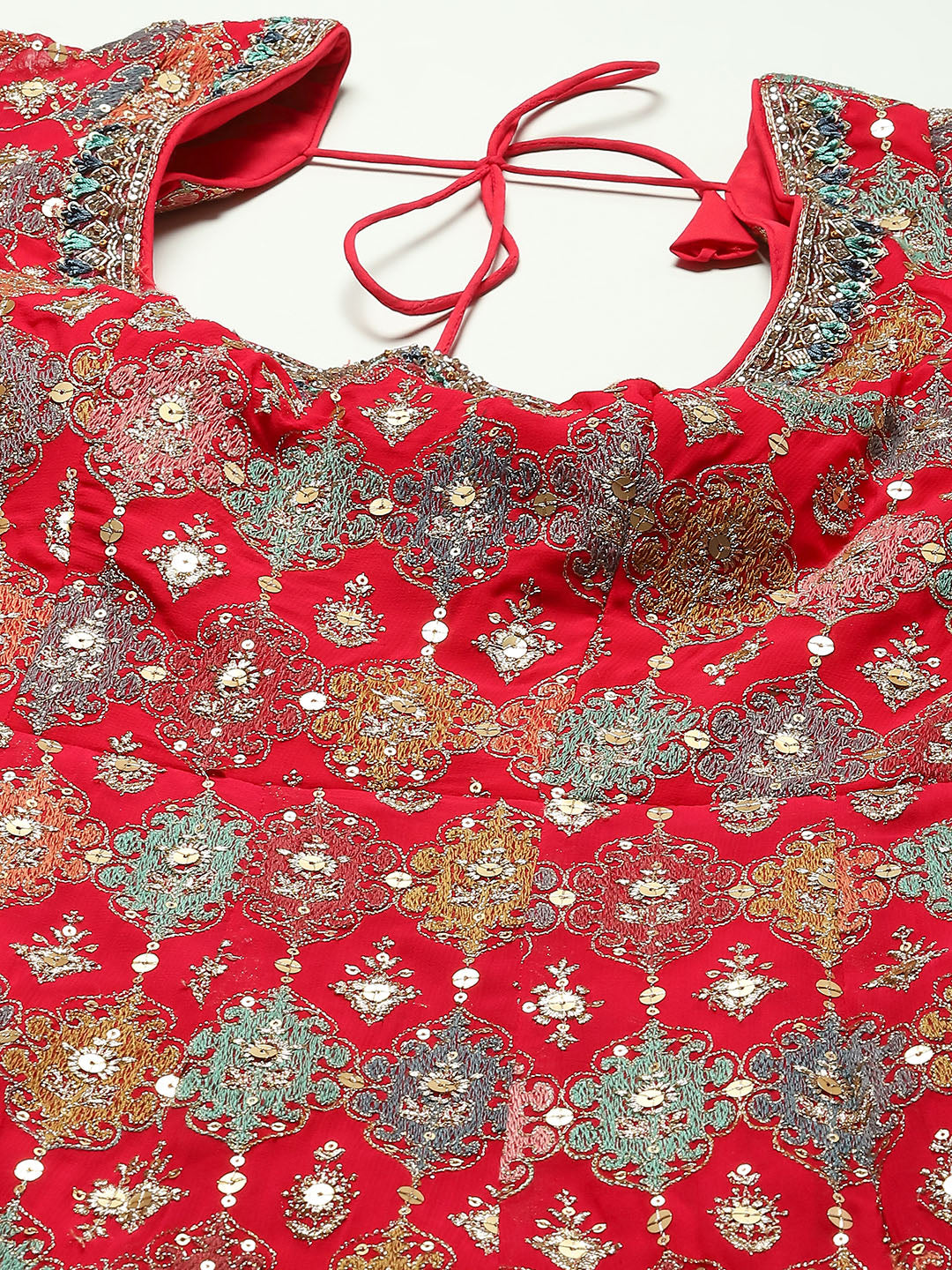 Resham Sequence Embroidered Georgette Anarkali Kurta With Churidar &amp; Dupatta