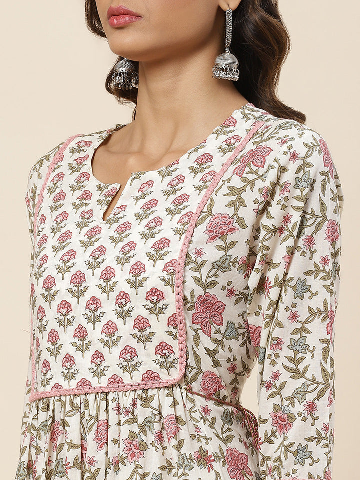 Floral Printed Cotton Kurta With Pants