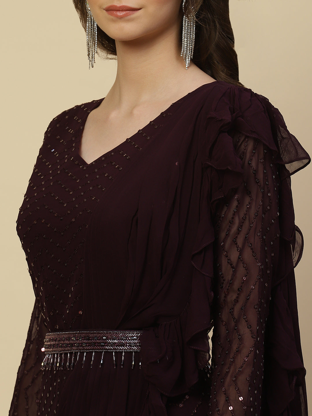 Sequin Georgette Gown Dress