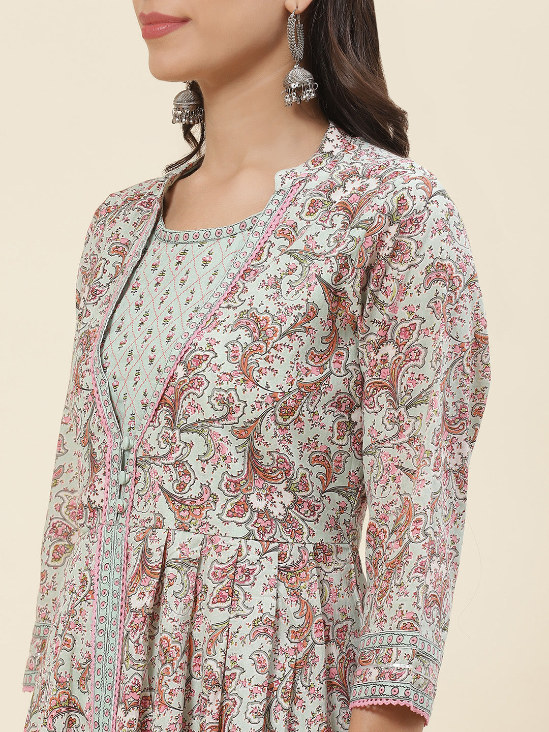 Floral Printed Cotton Kurta With Pants &amp; Dupatta