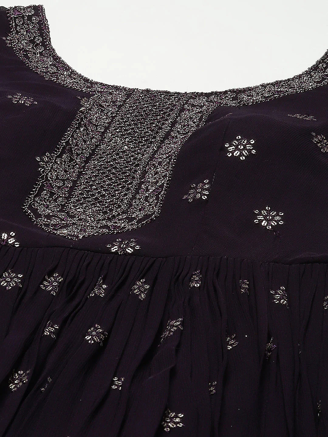 Resham Embroidered Georgette Kurta With Churidar &amp; Dupatta