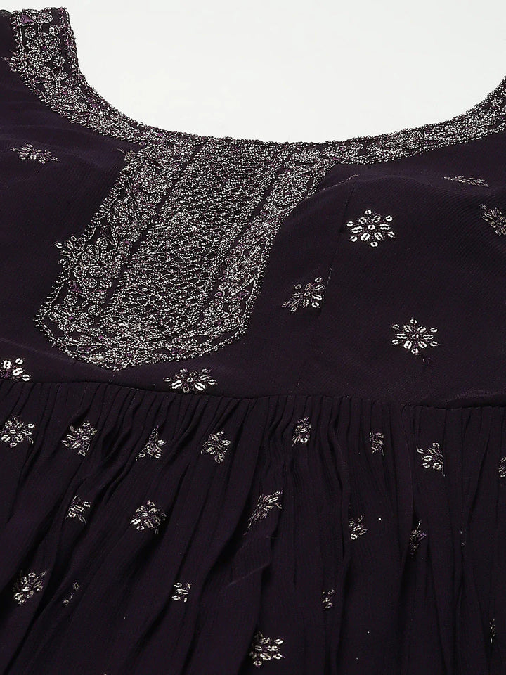 Resham Embroidered Georgette Kurta With Churidar &amp; Dupatta